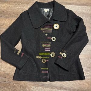 Medium Women’s Black Carson Wool Jacket w/ 2 Pockets & Colorful Embellishments